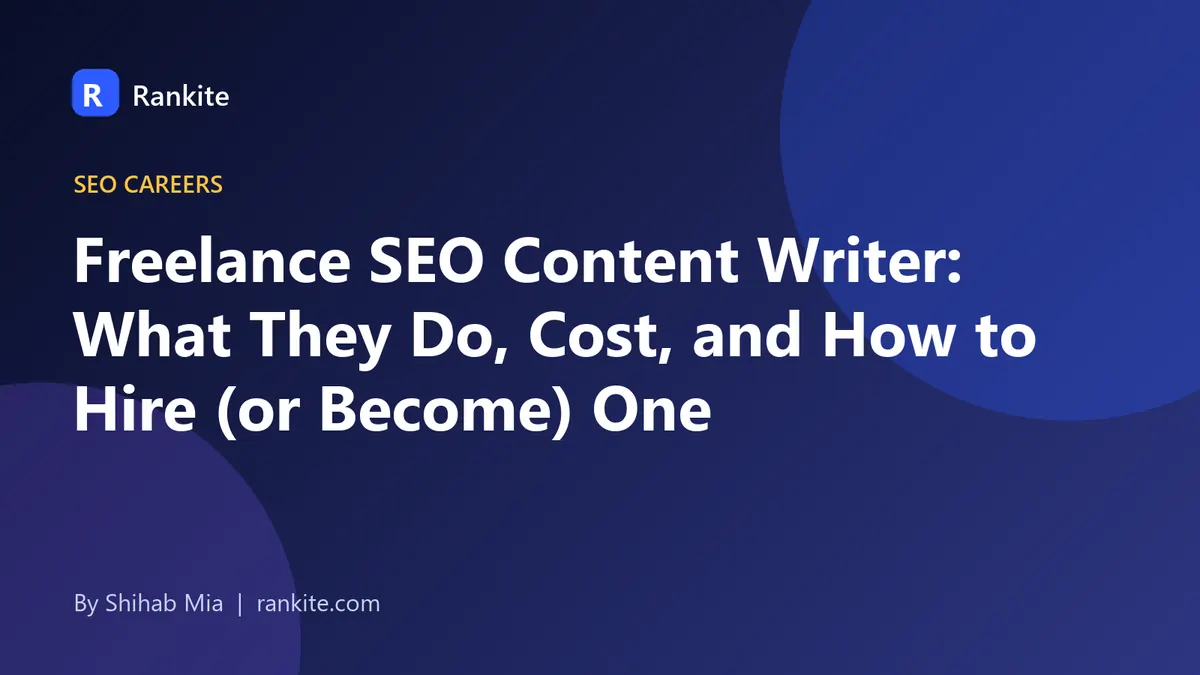 Freelance SEO content writer illustration with laptop and ranking chart icons