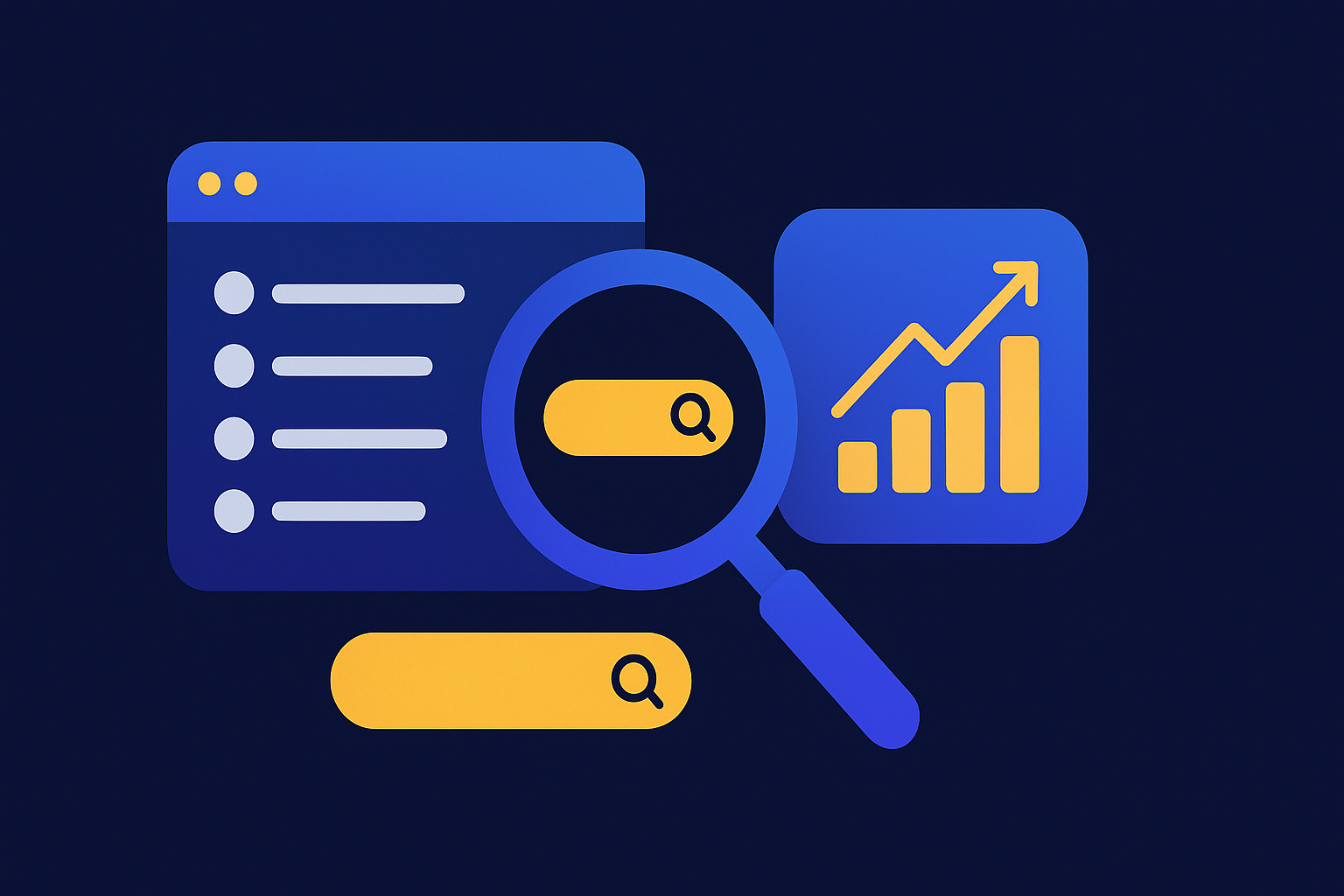 Google Search Console for keyword research: query list, impressions chart, and magnifying glass