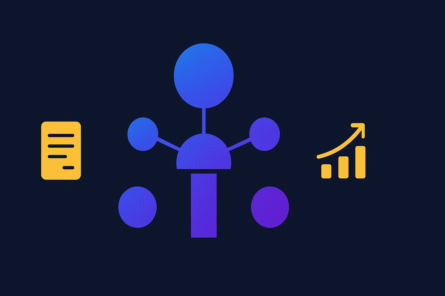 SEO content strategy: a pillar hub linked to cluster pages with a rising graph