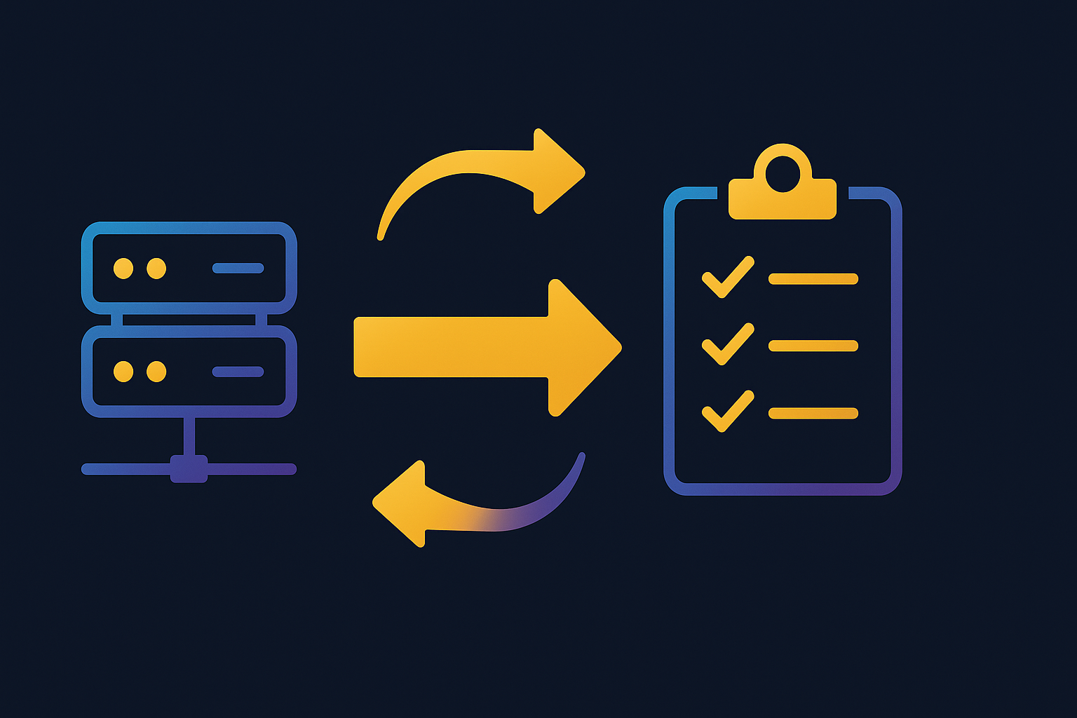 SEO migration strategy diagram showing servers, a redirect arrow, and a checklist