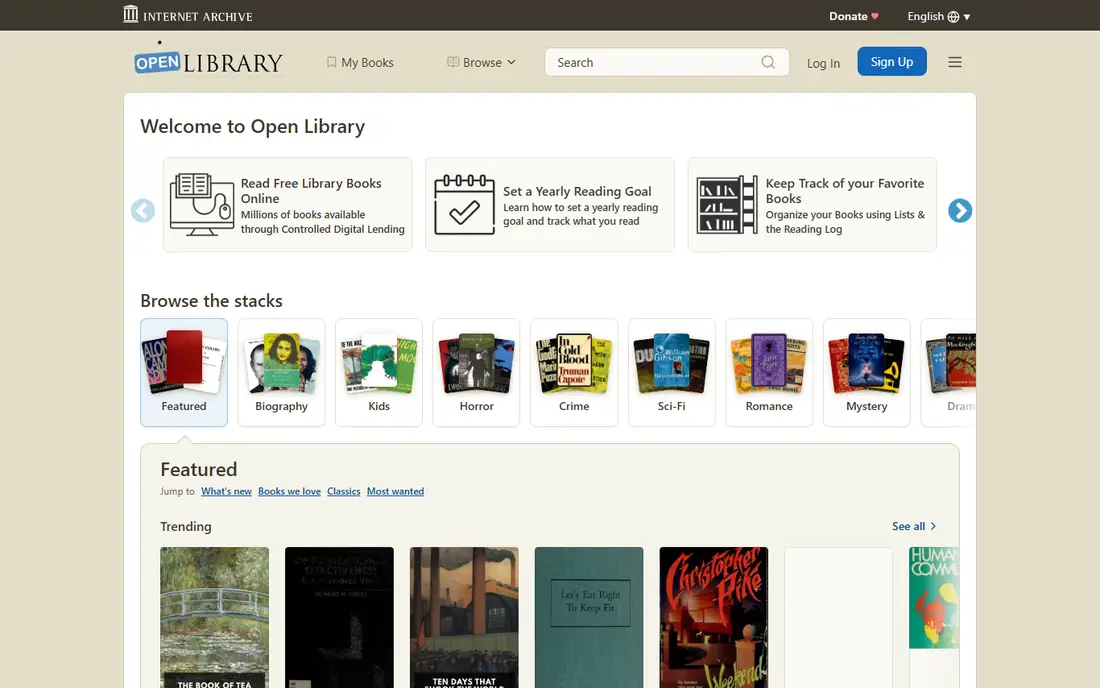 Open Library homepage