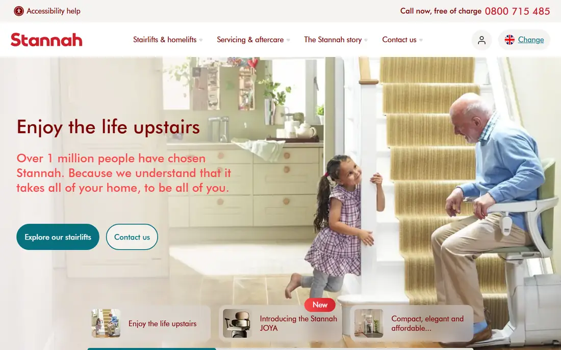 Curved stairlift (Stannah) homepage