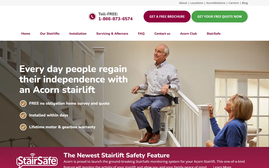 Straight stairlift (Acorn) homepage