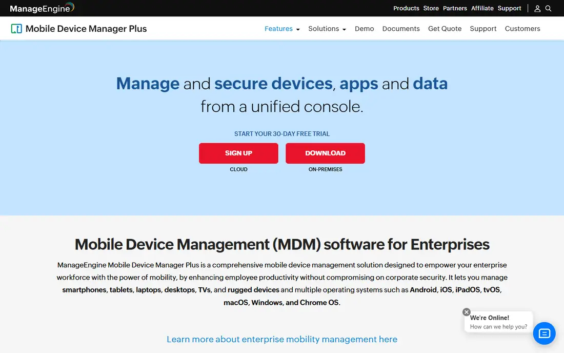 ManageEngine Mobile Device Manager Plus homepage