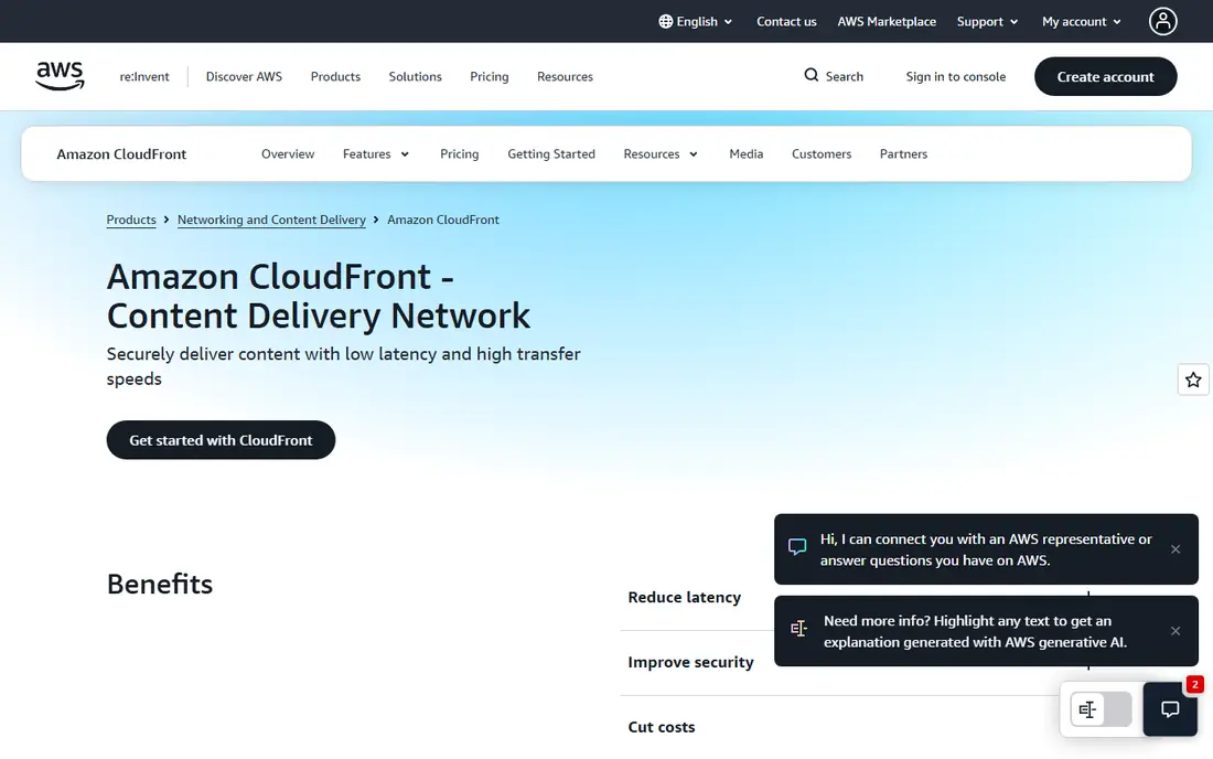 Amazon CloudFront homepage