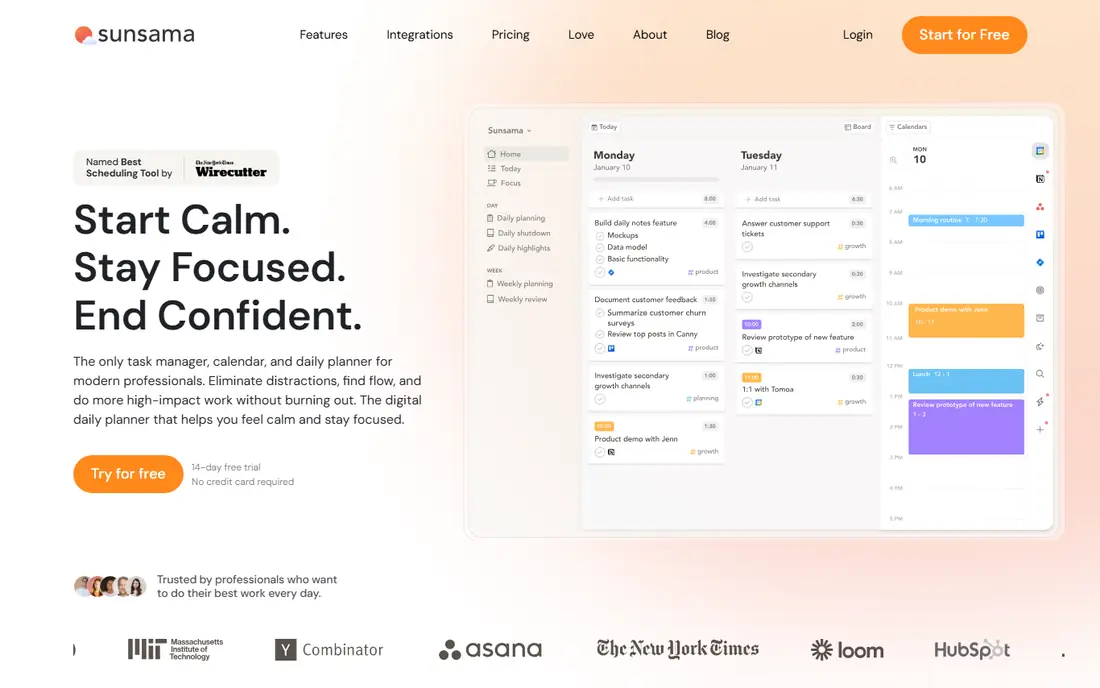 Sunsama homepage