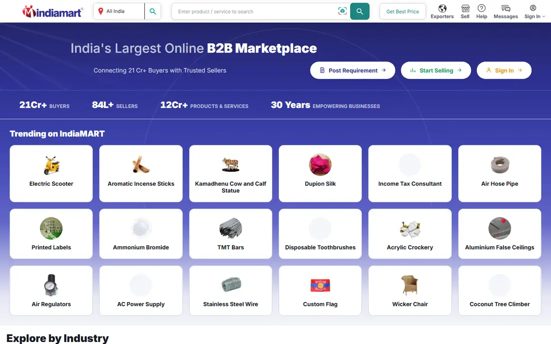 IndiaMART homepage