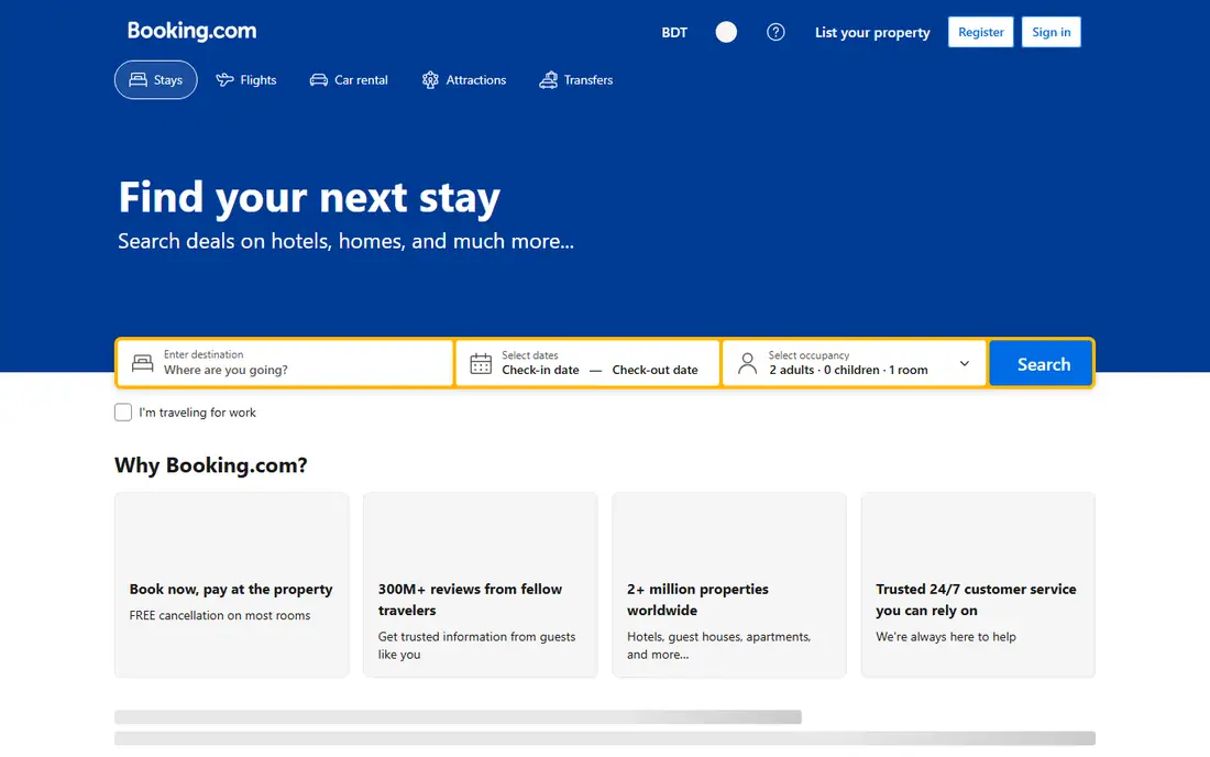 Booking.com homepage