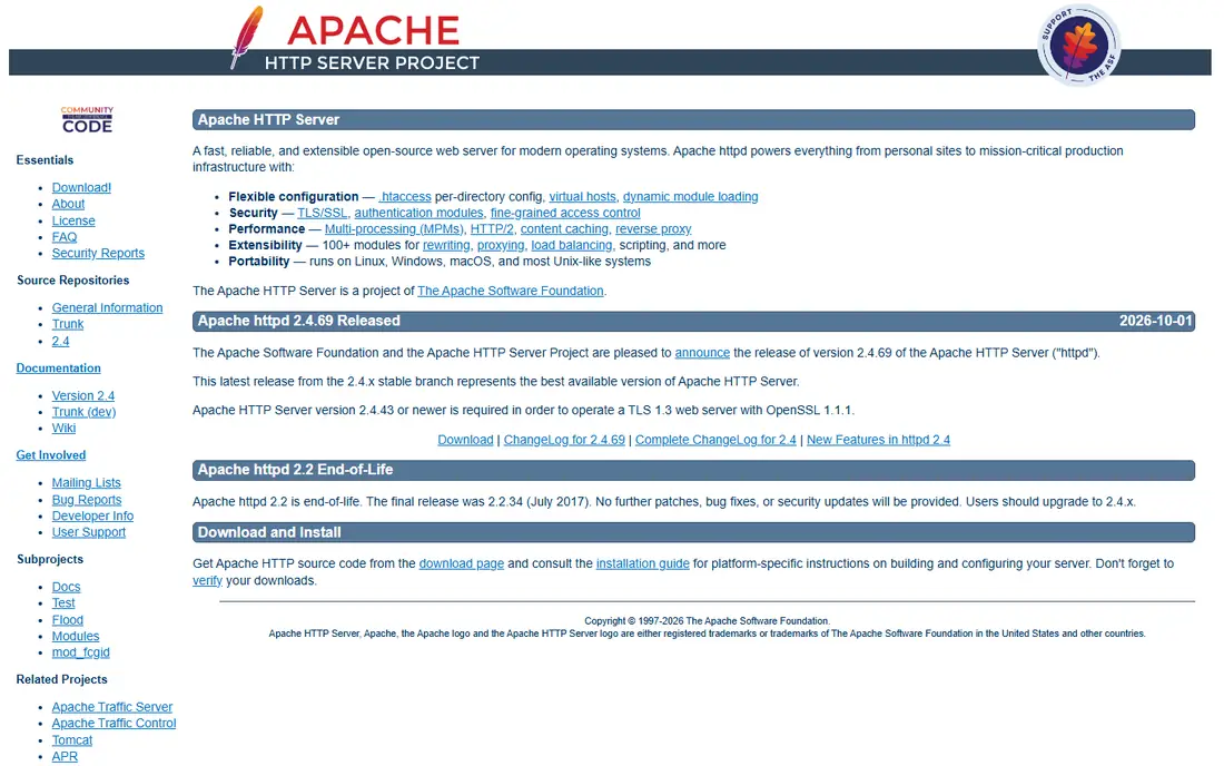 Apache HTTP Server homepage