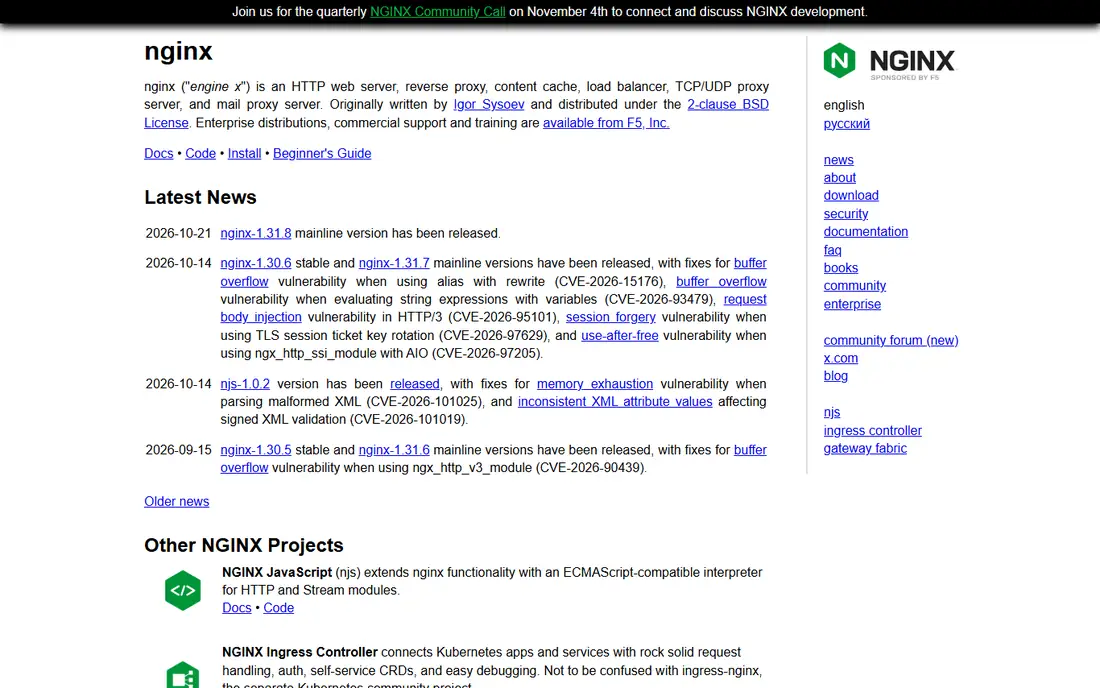Nginx homepage