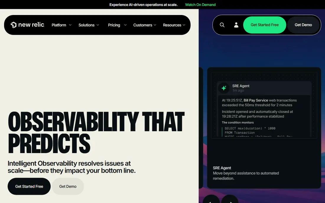 New Relic homepage