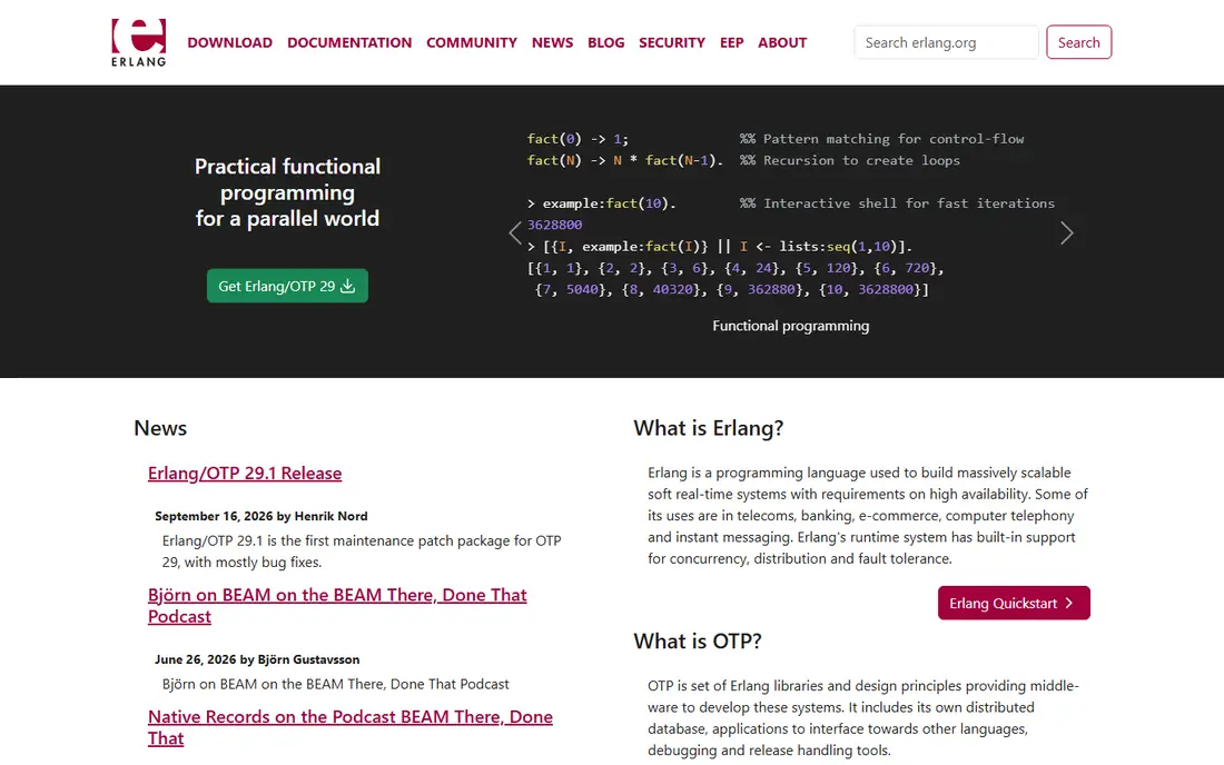 Erlang homepage
