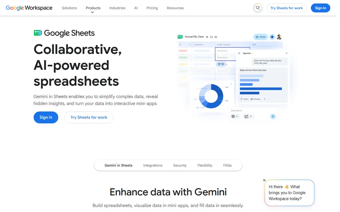 Google Sheets homepage