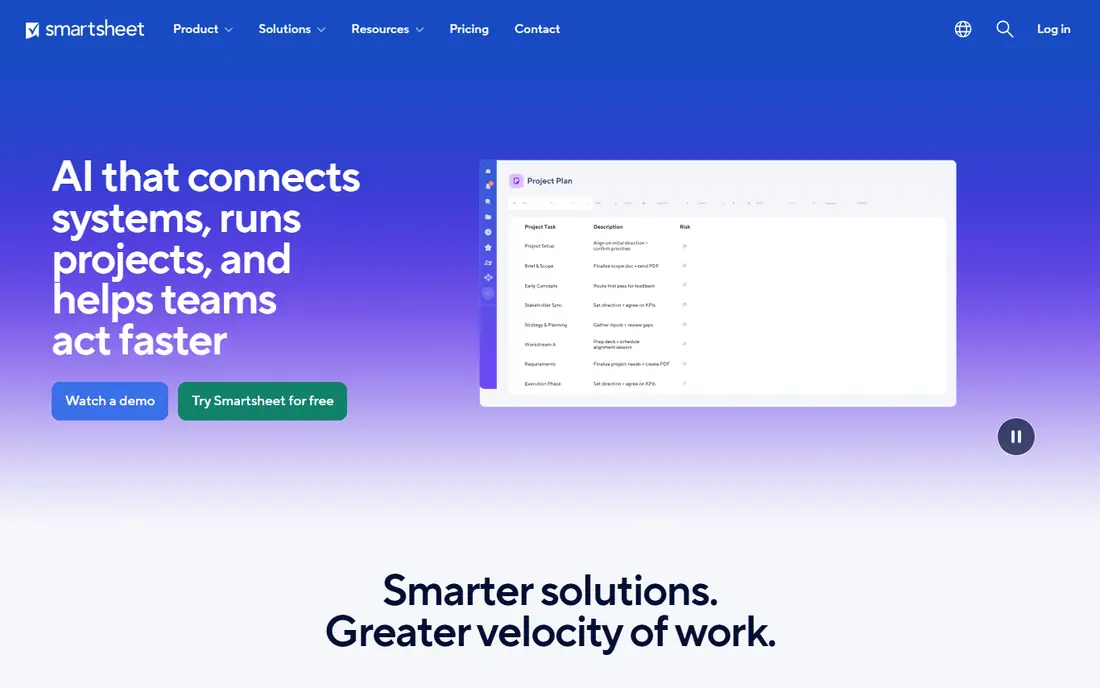 Smartsheet homepage