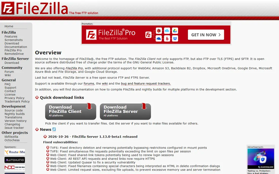 FileZilla homepage