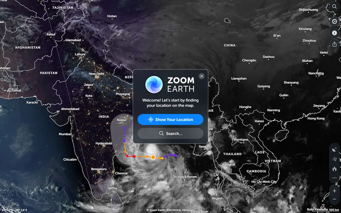 Zoom Earth homepage