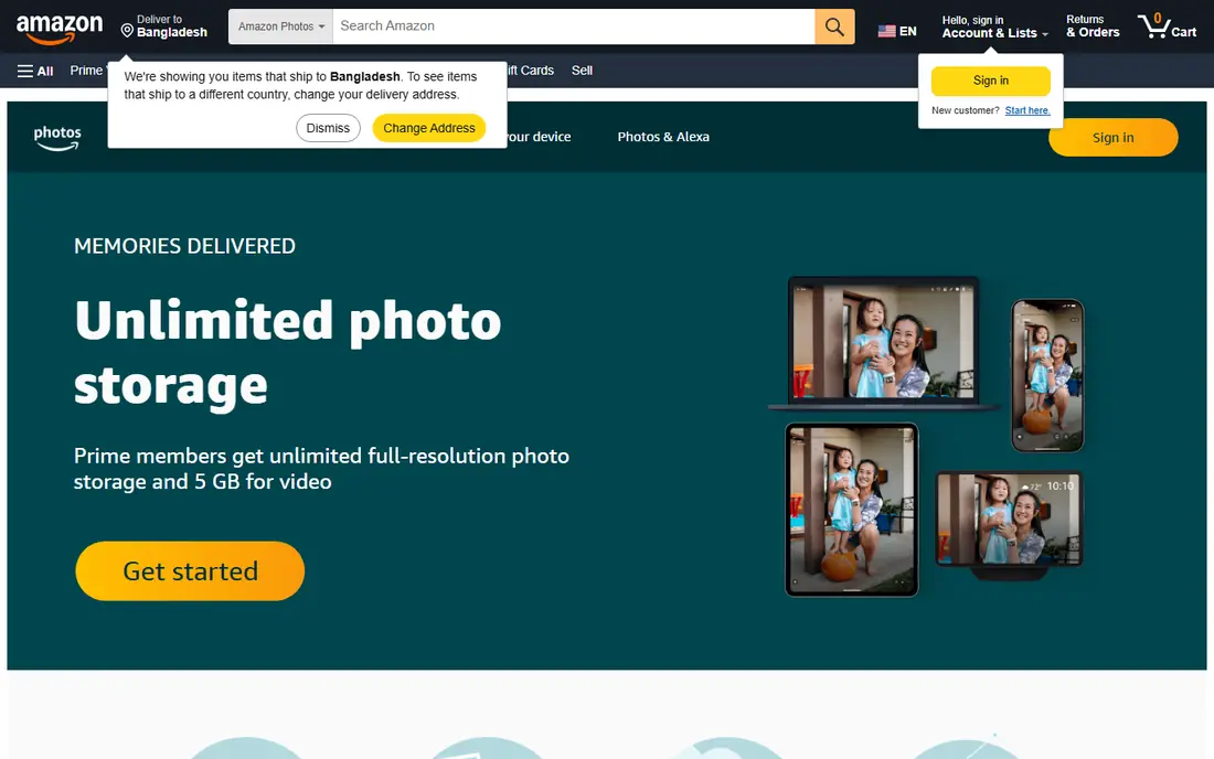 Amazon Photos homepage