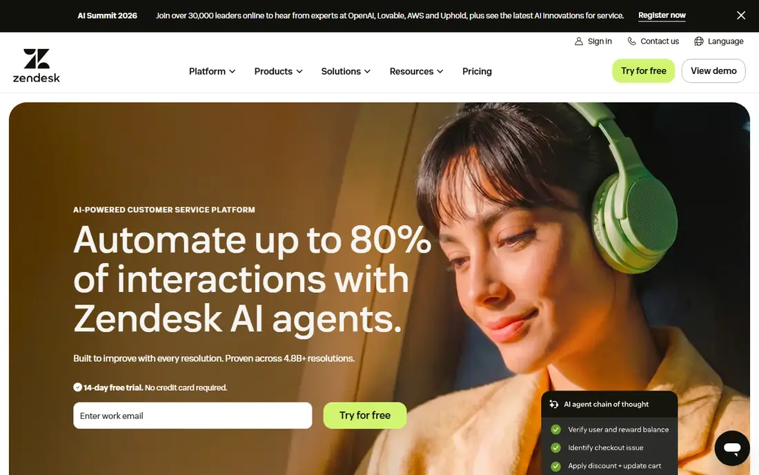 Zendesk homepage