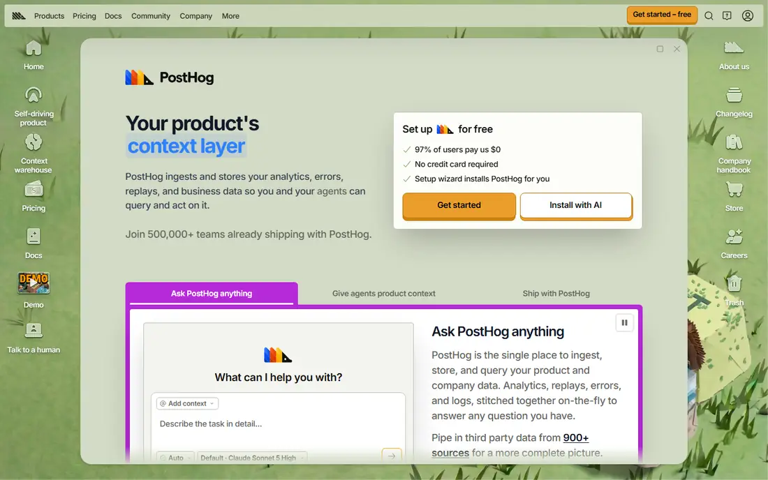 PostHog homepage