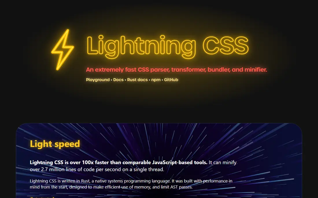 Lightning CSS homepage