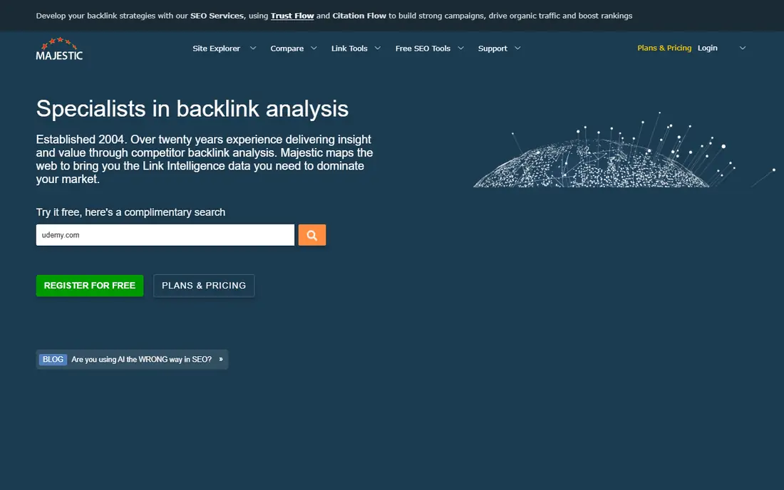 Majestic homepage