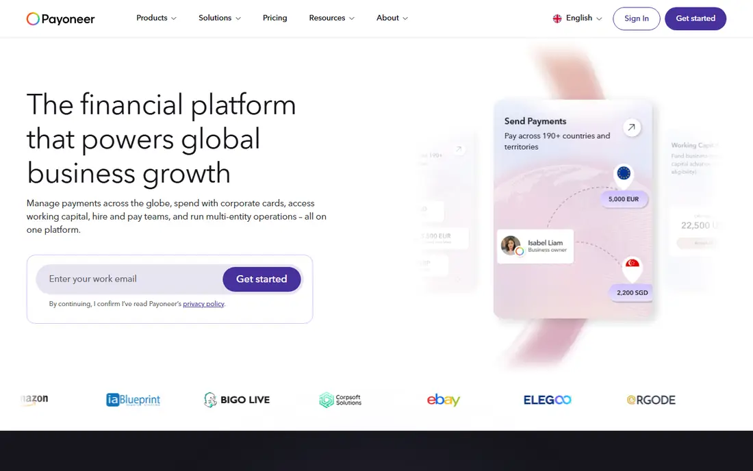Payoneer homepage
