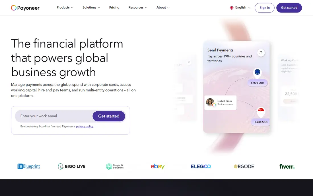 Payoneer homepage