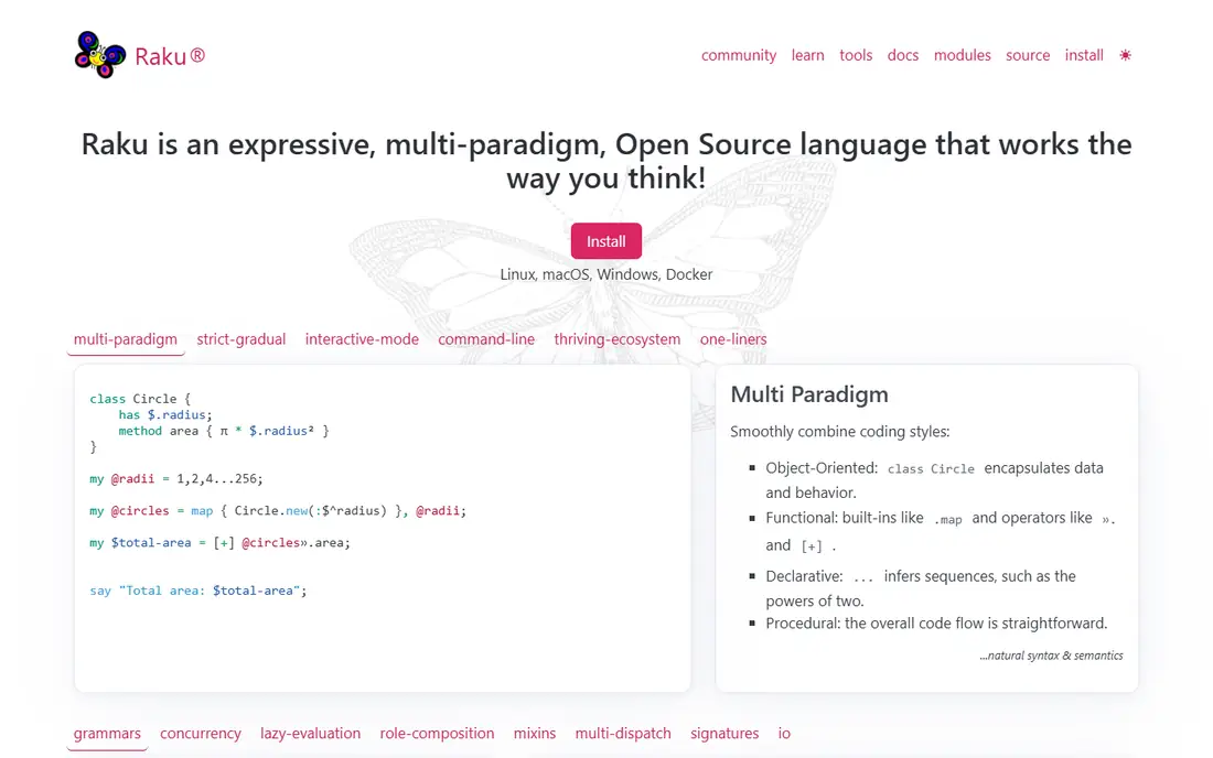 Raku homepage