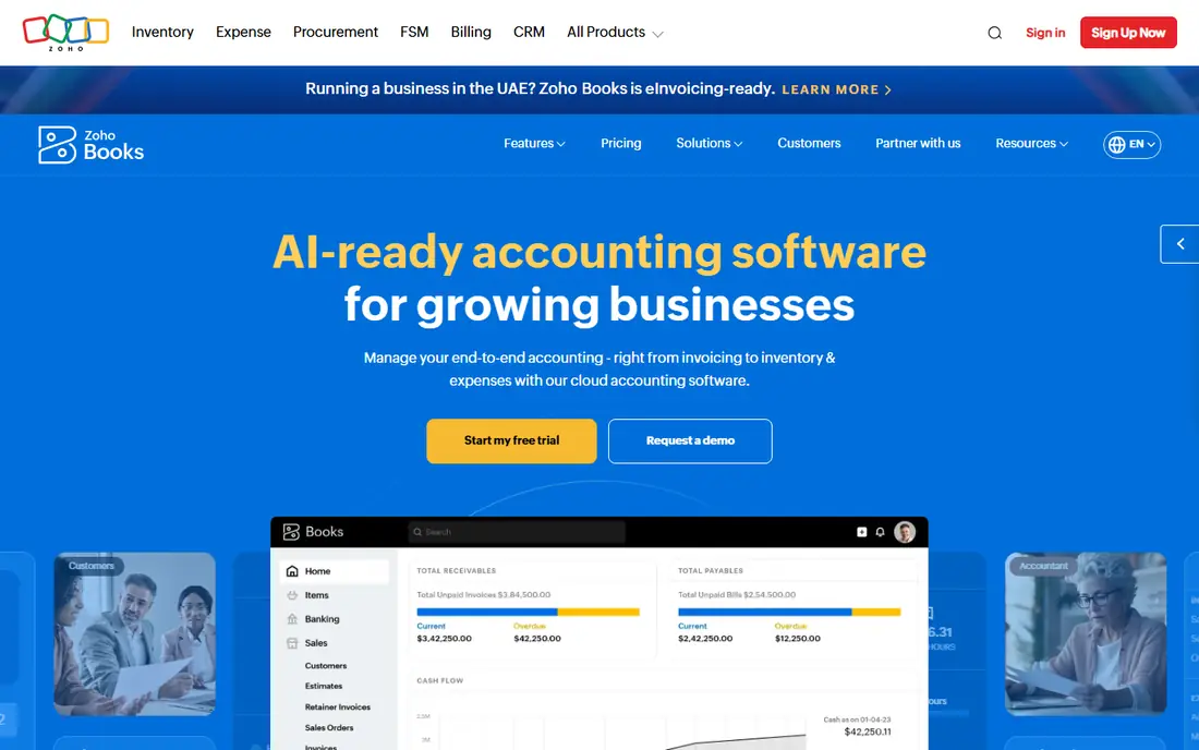 Zoho Books homepage