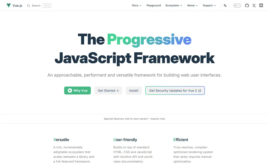 Vue homepage