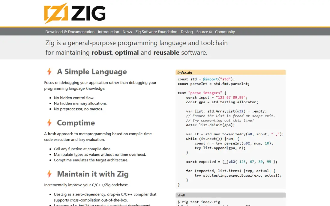 Zig homepage