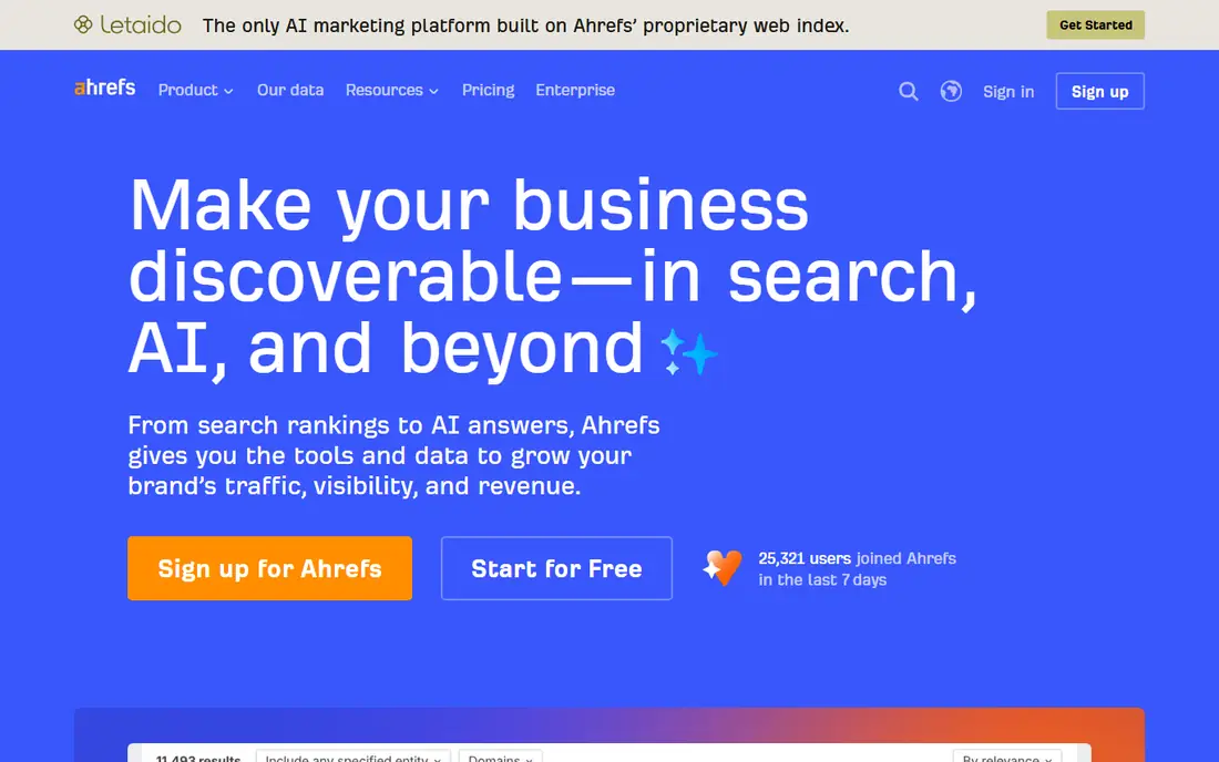Ahrefs homepage