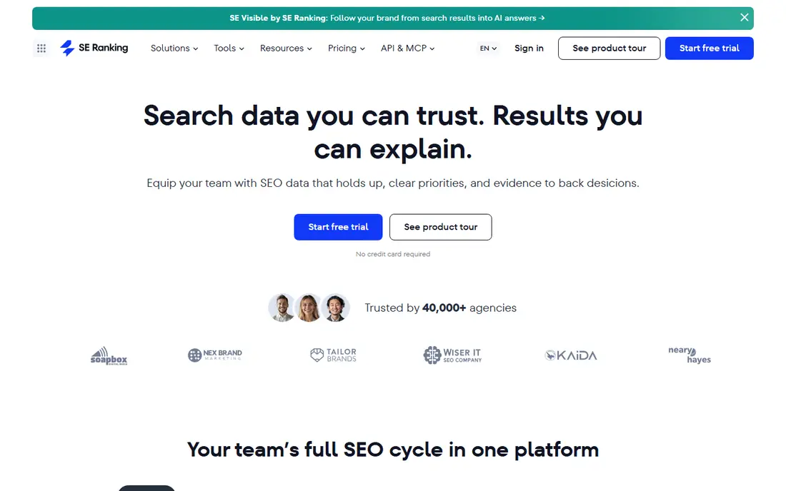 SE Ranking homepage