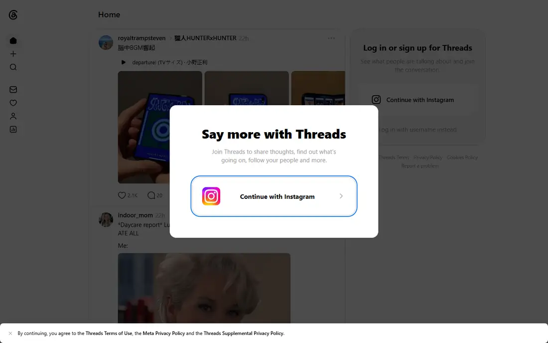 Threads homepage