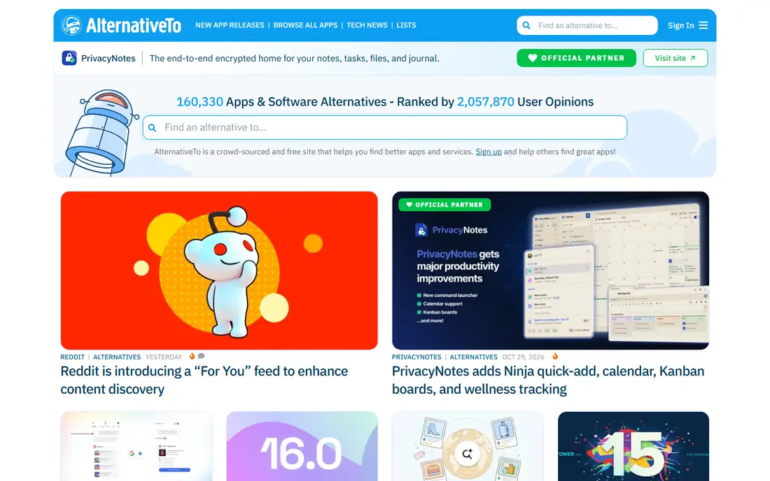 AlternativeTo homepage