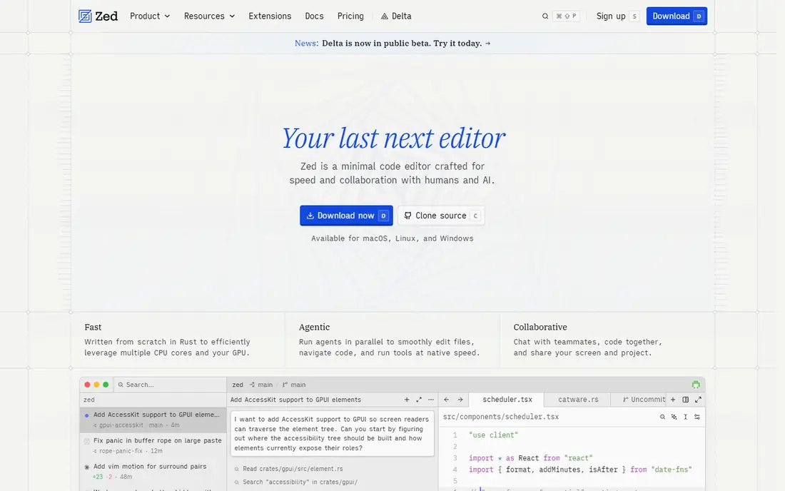 Zed homepage