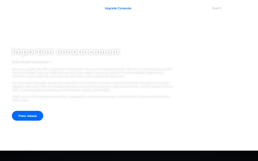 Crucial homepage