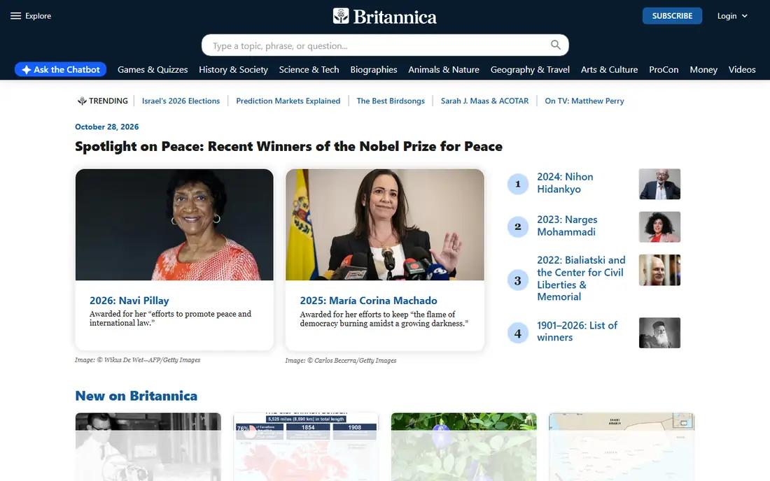 Encyclopaedia Britannica homepage