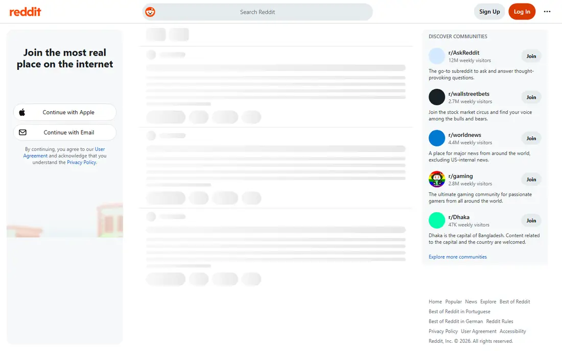 Reddit homepage