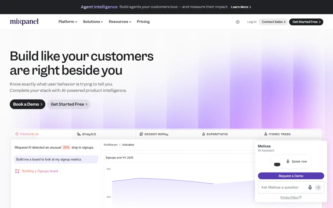 Mixpanel homepage