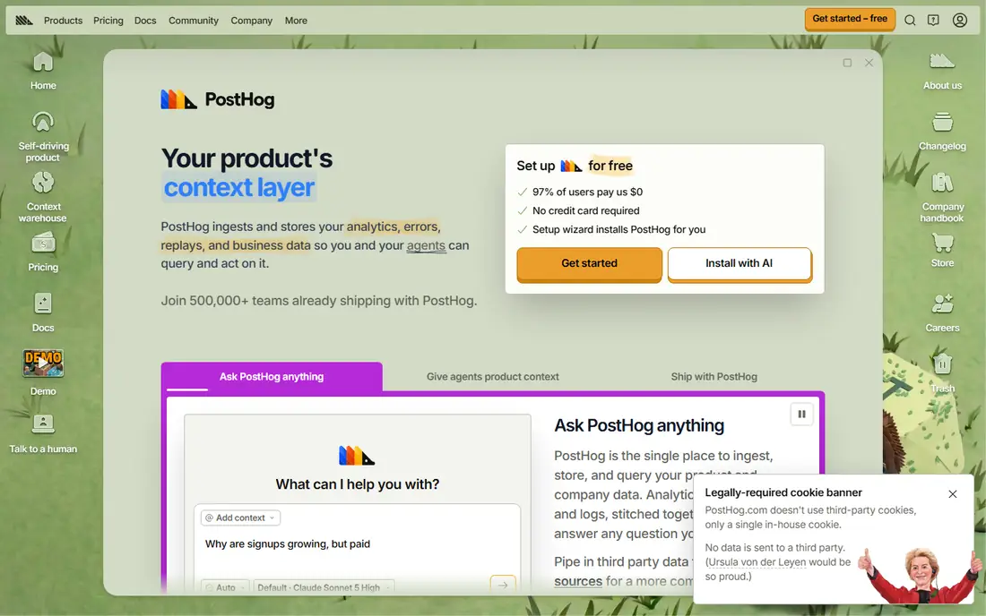 PostHog homepage