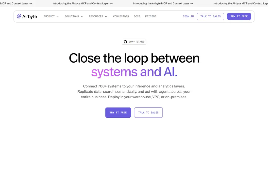 Airbyte homepage