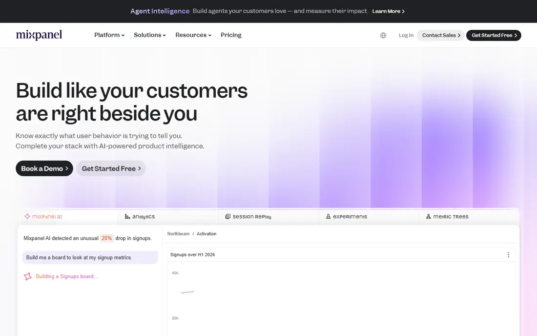 Value before signup, measured in Mixpanel homepage