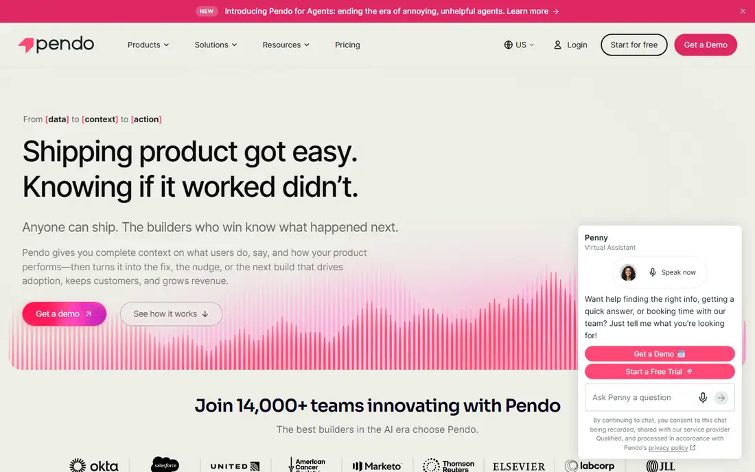 Pendo homepage