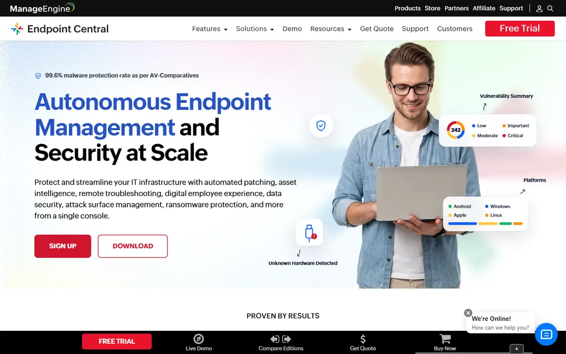 ManageEngine Endpoint Central homepage
