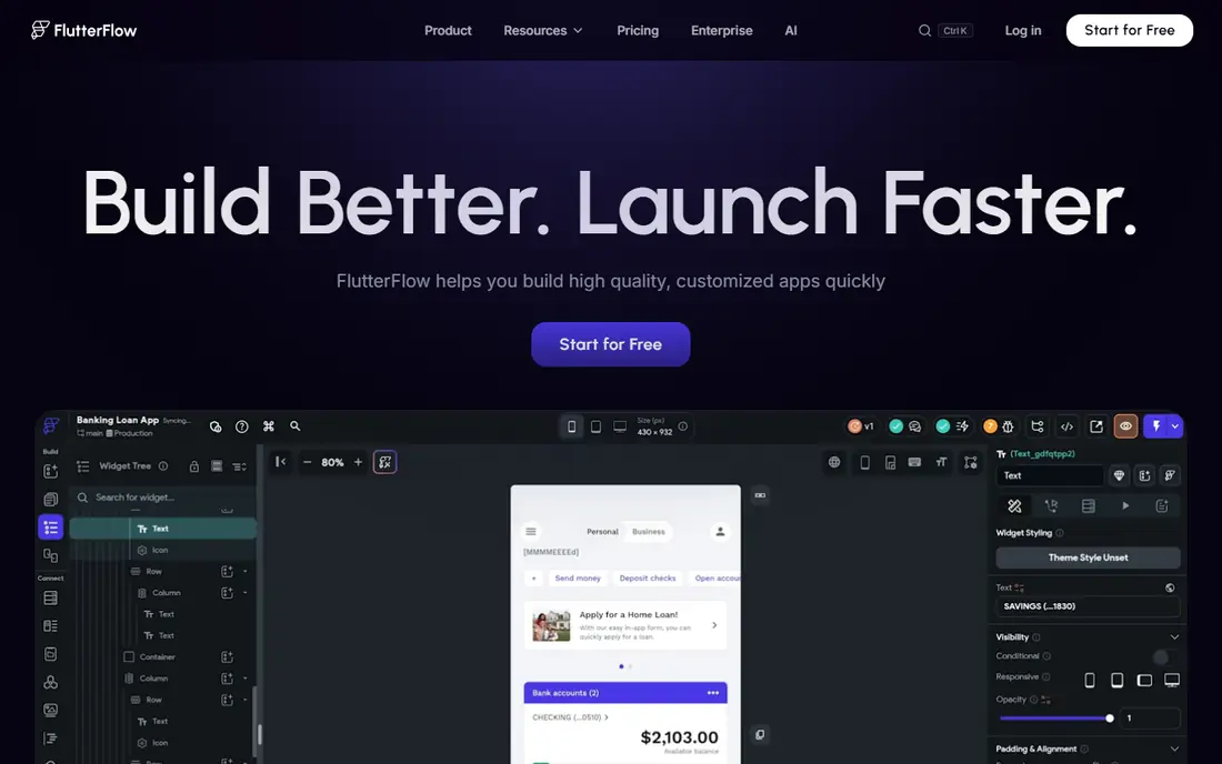 FlutterFlow homepage