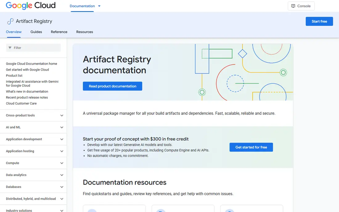 Google Artifact Registry homepage