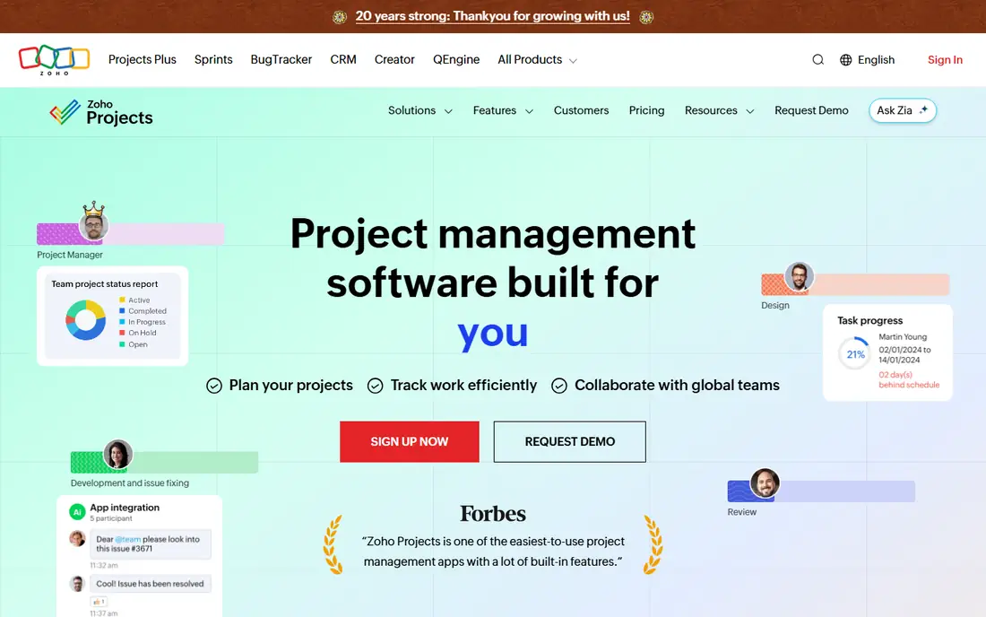 Zoho Projects homepage