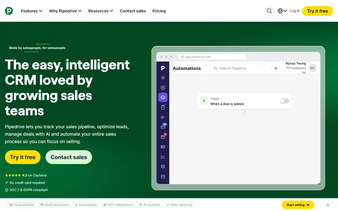 Pipedrive homepage
