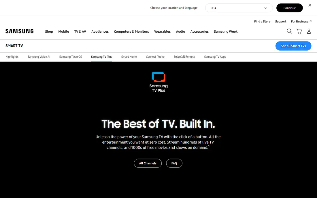 Samsung TV Plus homepage